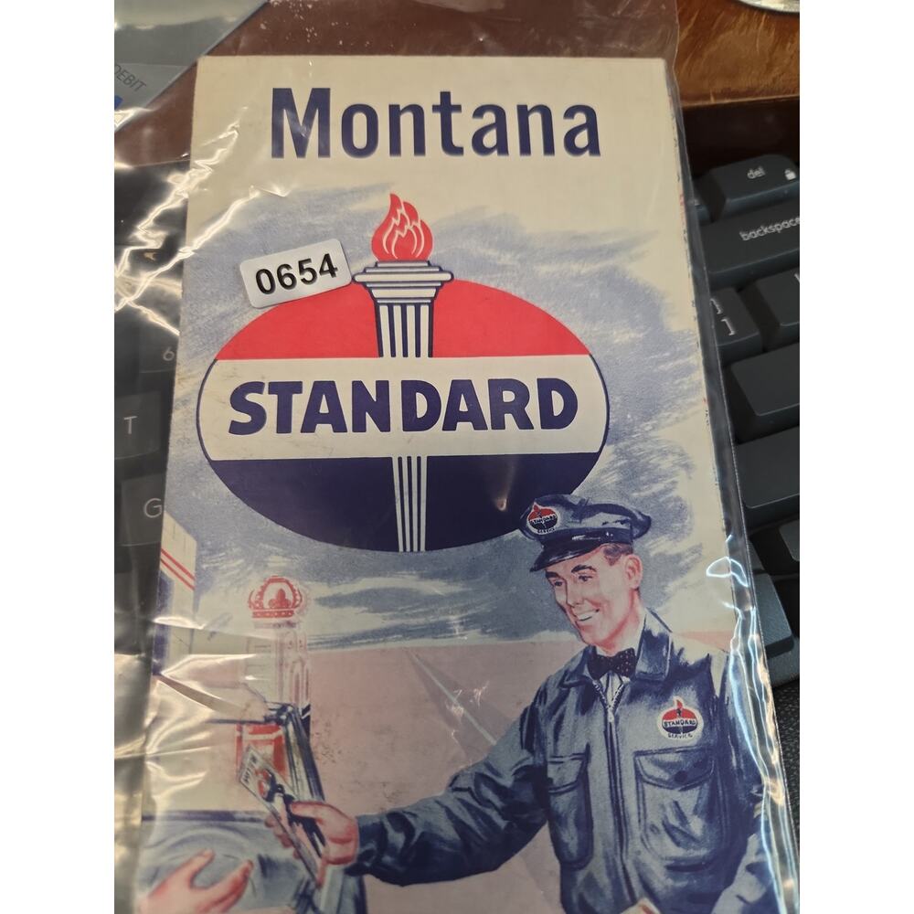 VTG Standard Oil Montana Road Map 1950s Gas Station Attendant Art USA FREE S&H